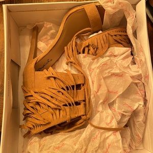 Tan Fringe Heels